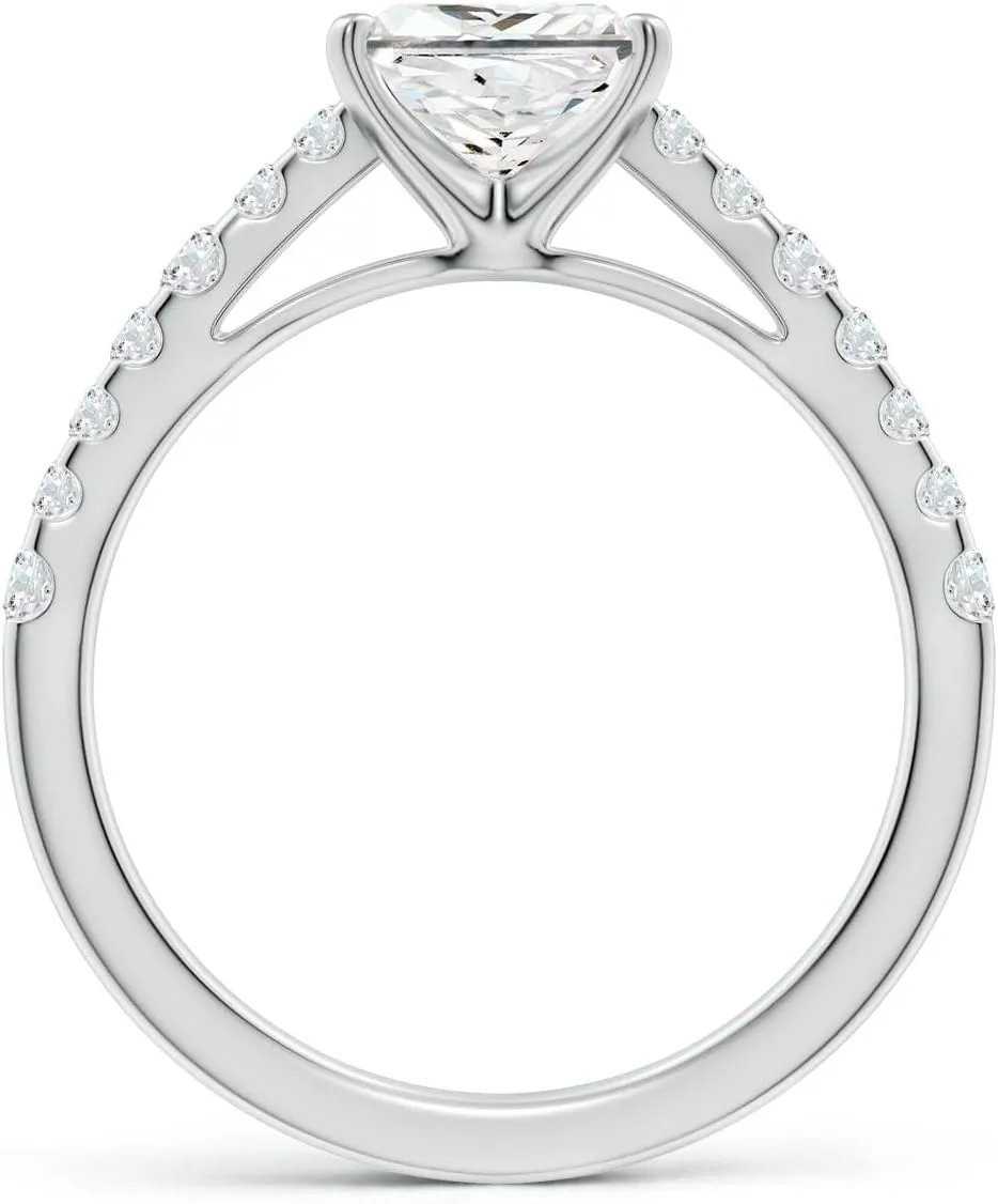 Angara Lab Grown Solitaire Princess-Cut Diamond Station Engagement Ring in Silver / 14K Solid Gold/Platinum | April Birthstone, Birthday, Anniversary, Wedding Jewelry Gift for Women