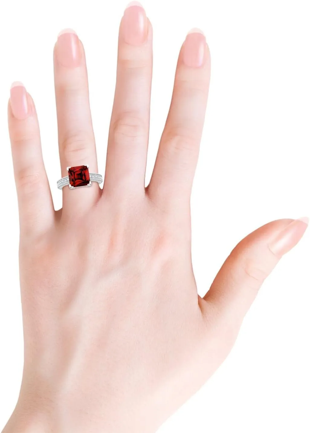 Angara Lab Grown Square Cut Ruby Solitaire Ring with Milgrain Detailing in Silver / 14K Solid Gold/Platinum | July Birthstone, Birthday, Engagement, Anniversary, Wedding Jewelry Gift for Women