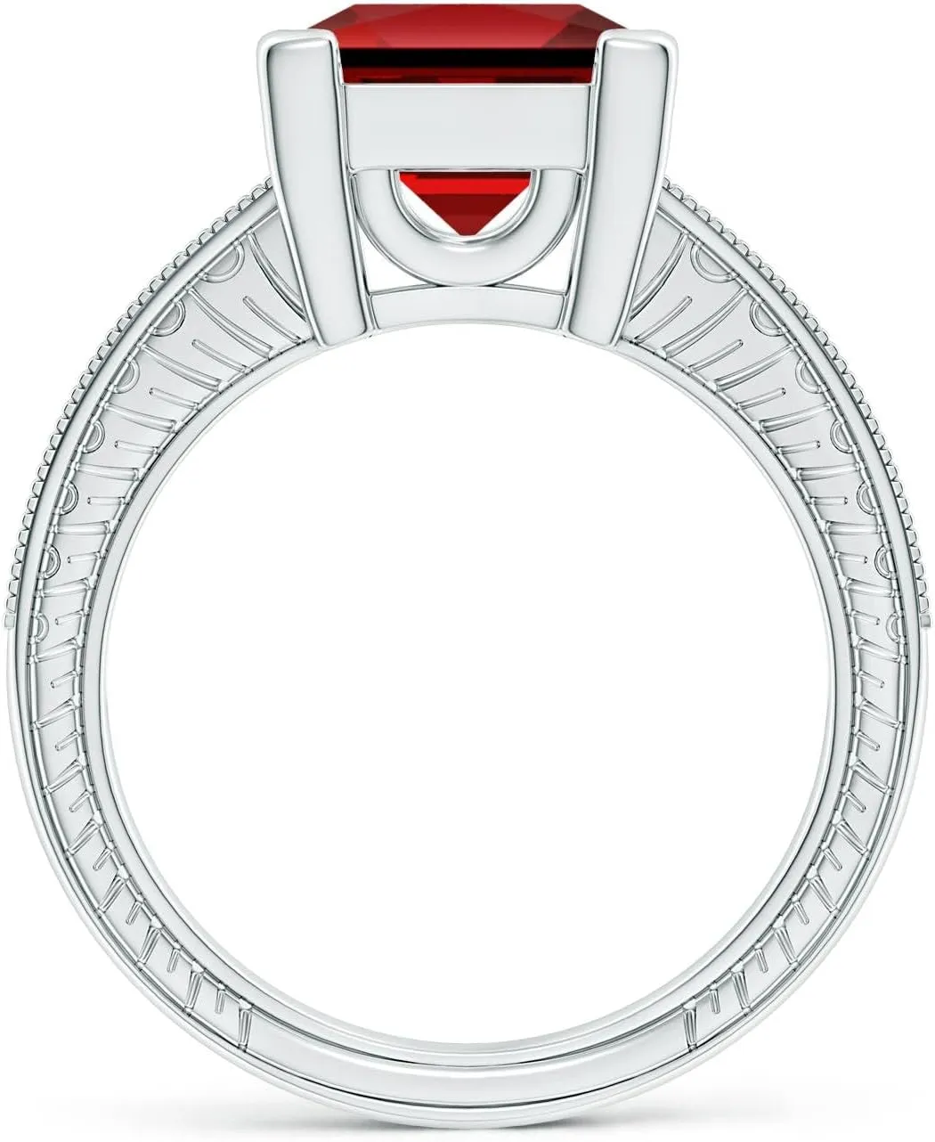 Angara Lab Grown Square Cut Ruby Solitaire Ring with Milgrain Detailing in Silver / 14K Solid Gold/Platinum | July Birthstone, Birthday, Engagement, Anniversary, Wedding Jewelry Gift for Women