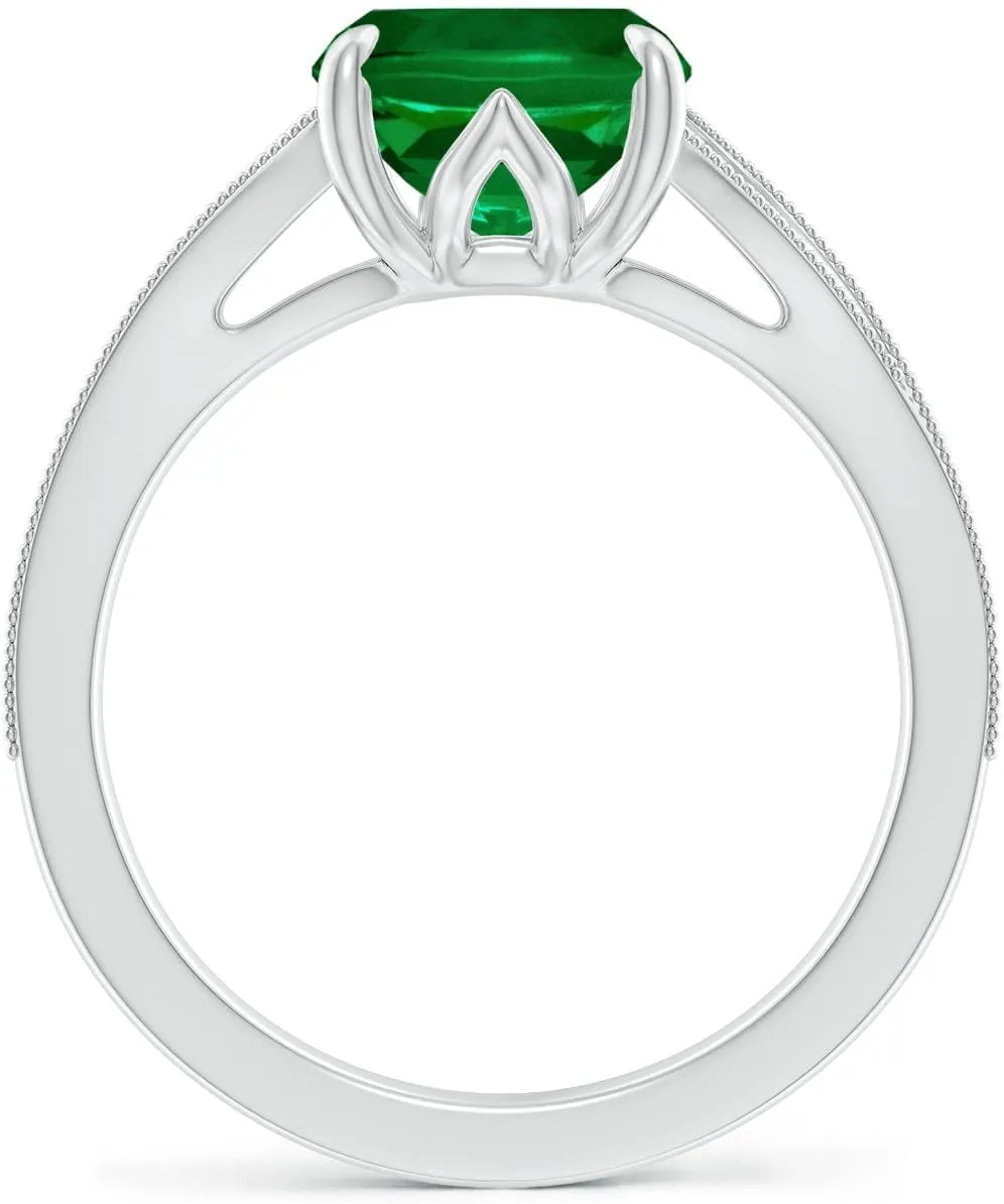 Angara Lab Grown Vintage Inspired Cushion Rectangular Emerald Split Shank Engagement Ring in 14K Solid Gold/Platinum | Birthday, Anniversary, Wedding Jewelry Gift for Women