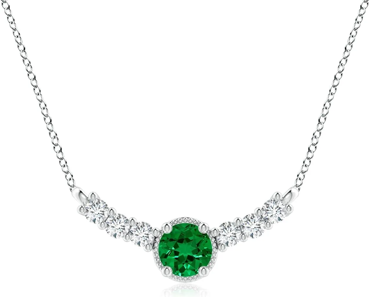 Angara Lab Grown Vintage Inspired Emerald and Lab Diamond Curved Bar Pendant in Silver / 14K Solid Gold/Platinum | Birthday, Engagement, Anniversary, Wedding Jewelry Gift for Women