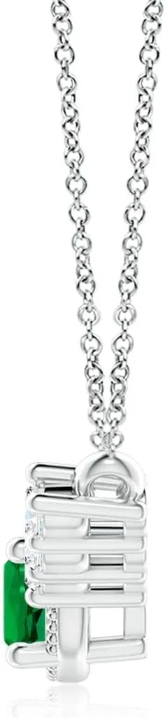 Angara Lab Grown Vintage Inspired Emerald and Lab Diamond Curved Bar Pendant in Silver / 14K Solid Gold/Platinum | Birthday, Engagement, Anniversary, Wedding Jewelry Gift for Women