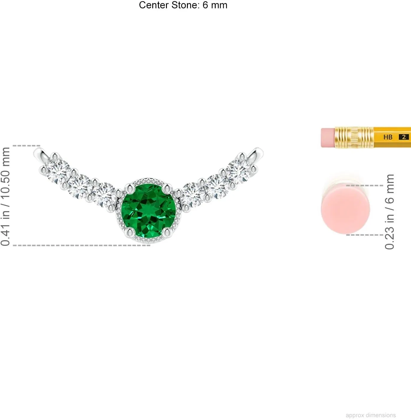 Angara Lab Grown Vintage Inspired Emerald and Lab Diamond Curved Bar Pendant in Silver / 14K Solid Gold/Platinum | Birthday, Engagement, Anniversary, Wedding Jewelry Gift for Women