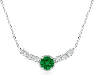 Angara Lab Grown Vintage Inspired Emerald and Lab Diamond Curved Bar Pendant in Silver / 14K Solid Gold/Platinum | Birthday, Engagement, Anniversary, Wedding Jewelry Gift for Women