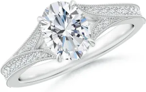 Angara Lab Grown Vintage Inspired Oval Diamond Split Shank Engagement Ring in 14K Solid Gold/Platinum | April Birthstone, Birthday, Anniversary, Wedding Jewelry Gift for Women