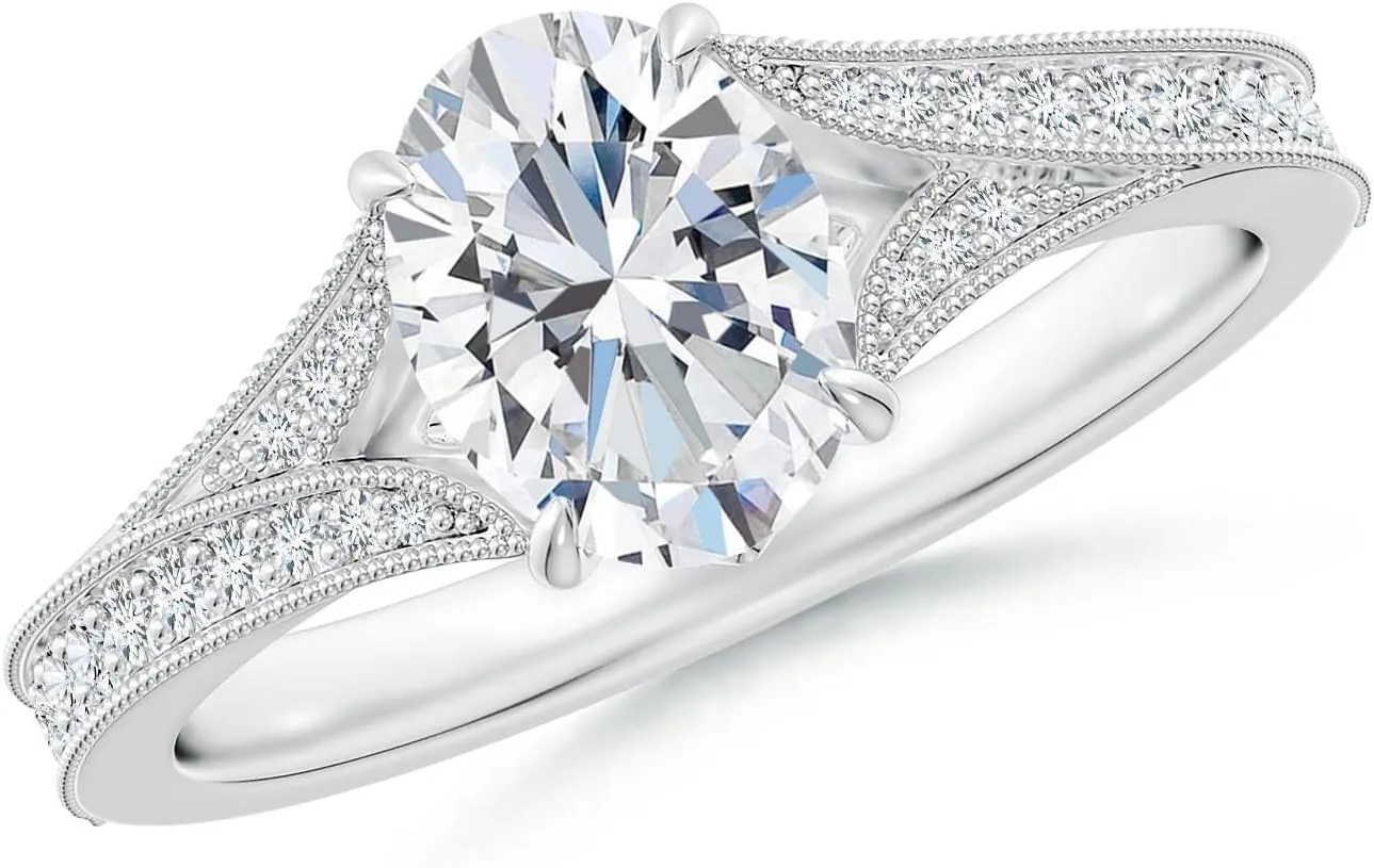 Angara Lab Grown Vintage Inspired Oval Diamond Split Shank Engagement Ring in 14K Solid Gold/Platinum | April Birthstone, Birthday, Anniversary, Wedding Jewelry Gift for Women