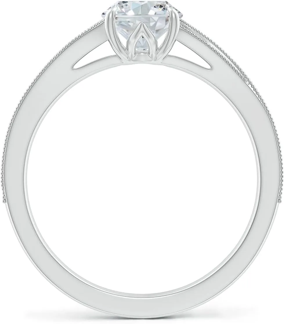 Angara Lab Grown Vintage Inspired Oval Diamond Split Shank Engagement Ring in 14K Solid Gold/Platinum | April Birthstone, Birthday, Anniversary, Wedding Jewelry Gift for Women