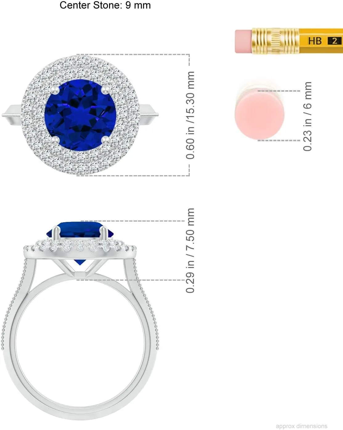 Angara Lab Grown Vintage Inspired Round Blue Sapphire Double Halo Engagement Ring in 14K Solid Gold/Platinum | Birthday, Anniversary, Wedding Jewelry Gift for Women
