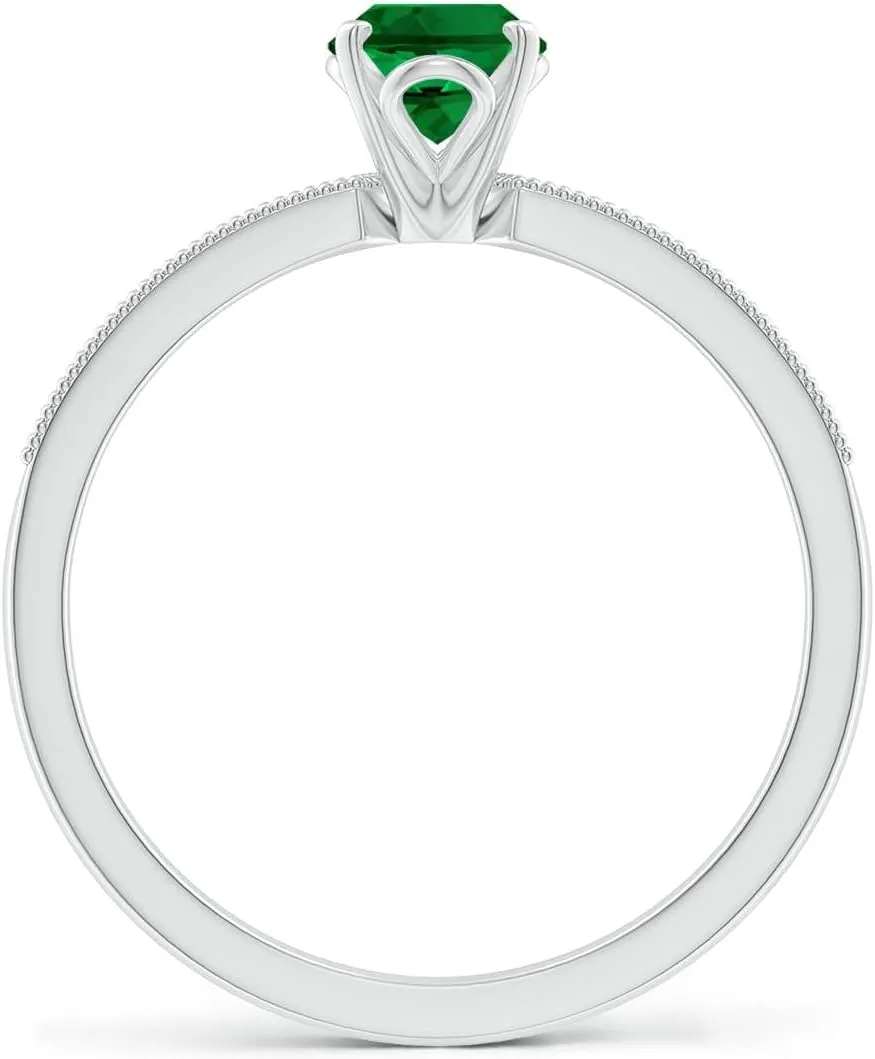 Angara Lab Grown Vintage Style Oval Emerald Engagement Ring with Accents in 14K Solid Gold/Platinum | May Birthstone, Birthday, Anniversary, Wedding Jewelry Gift for Women