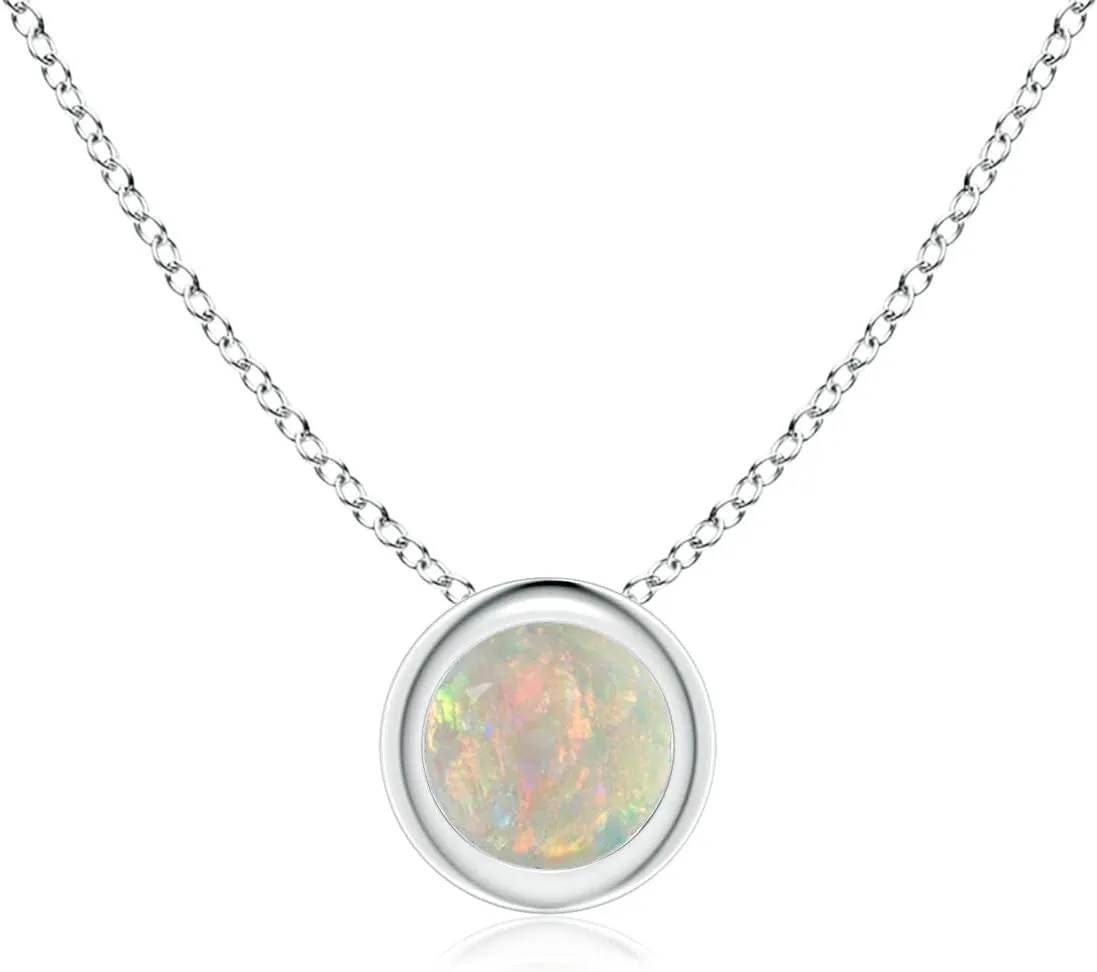 Angara Natural Bezel-Set Round Opal Solitaire Pendant in Silver / 14K Solid Gold/Platinum | October Birthstone, Birthday, Engagement, Anniversary, Wedding Jewelry Gift for Women