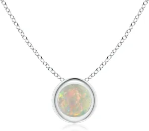 Angara Natural Bezel-Set Round Opal Solitaire Pendant in Silver / 14K Solid Gold/Platinum | October Birthstone, Birthday, Engagement, Anniversary, Wedding Jewelry Gift for Women