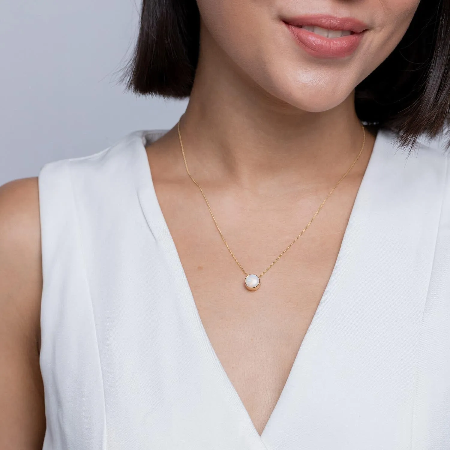 Angara Natural Bezel-Set Round Opal Solitaire Pendant in Silver / 14K Solid Gold/Platinum | October Birthstone, Birthday, Engagement, Anniversary, Wedding Jewelry Gift for Women