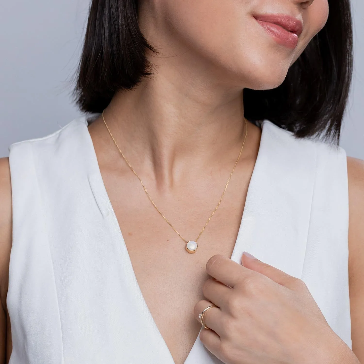 Angara Natural Bezel-Set Round Opal Solitaire Pendant in Silver / 14K Solid Gold/Platinum | October Birthstone, Birthday, Engagement, Anniversary, Wedding Jewelry Gift for Women