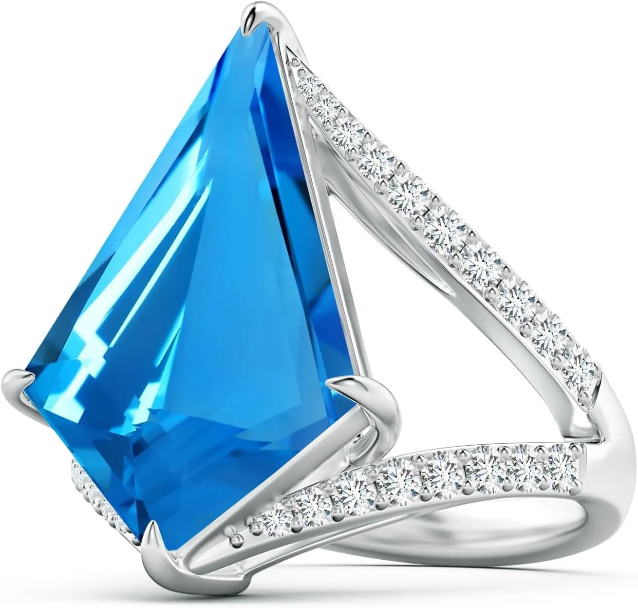 Angara Natural GIA Certified Kite-Shaped Step-Cut 10.21 ct Swiss Blue Topaz Halo Split Shank Ring in 14K Solid Gold/Platinum for Women | November Birthstone Jewelry for Women