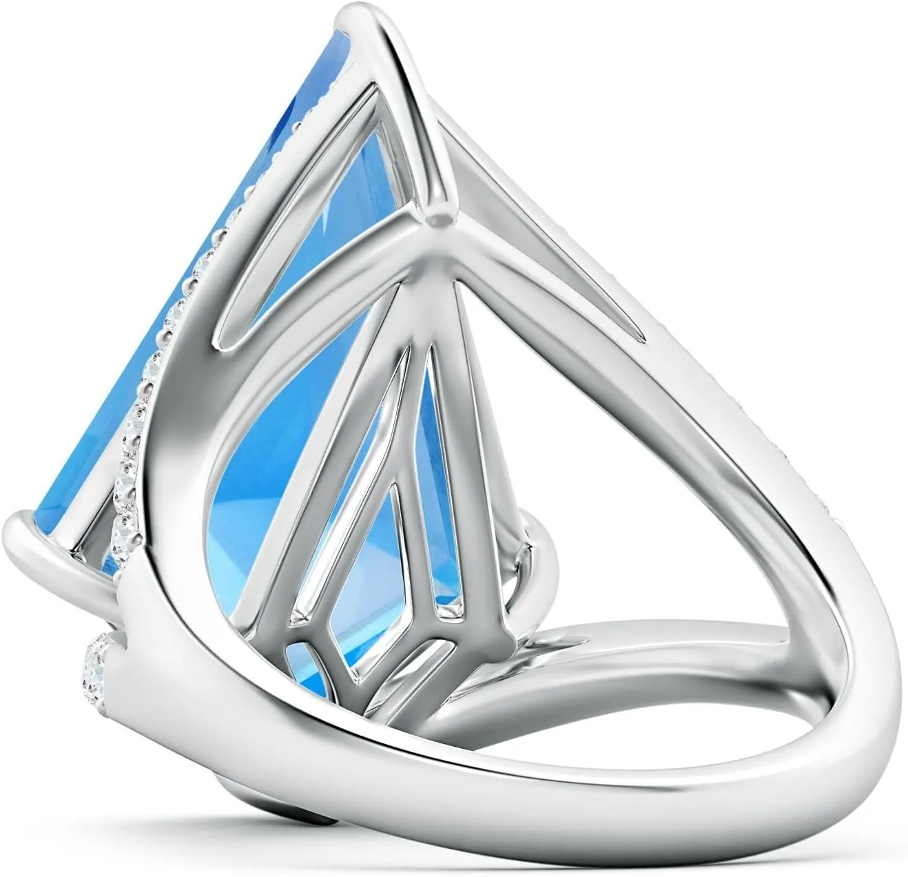 Angara Natural GIA Certified Kite-Shaped Step-Cut 10.21 ct Swiss Blue Topaz Halo Split Shank Ring in 14K Solid Gold/Platinum for Women | November Birthstone Jewelry for Women