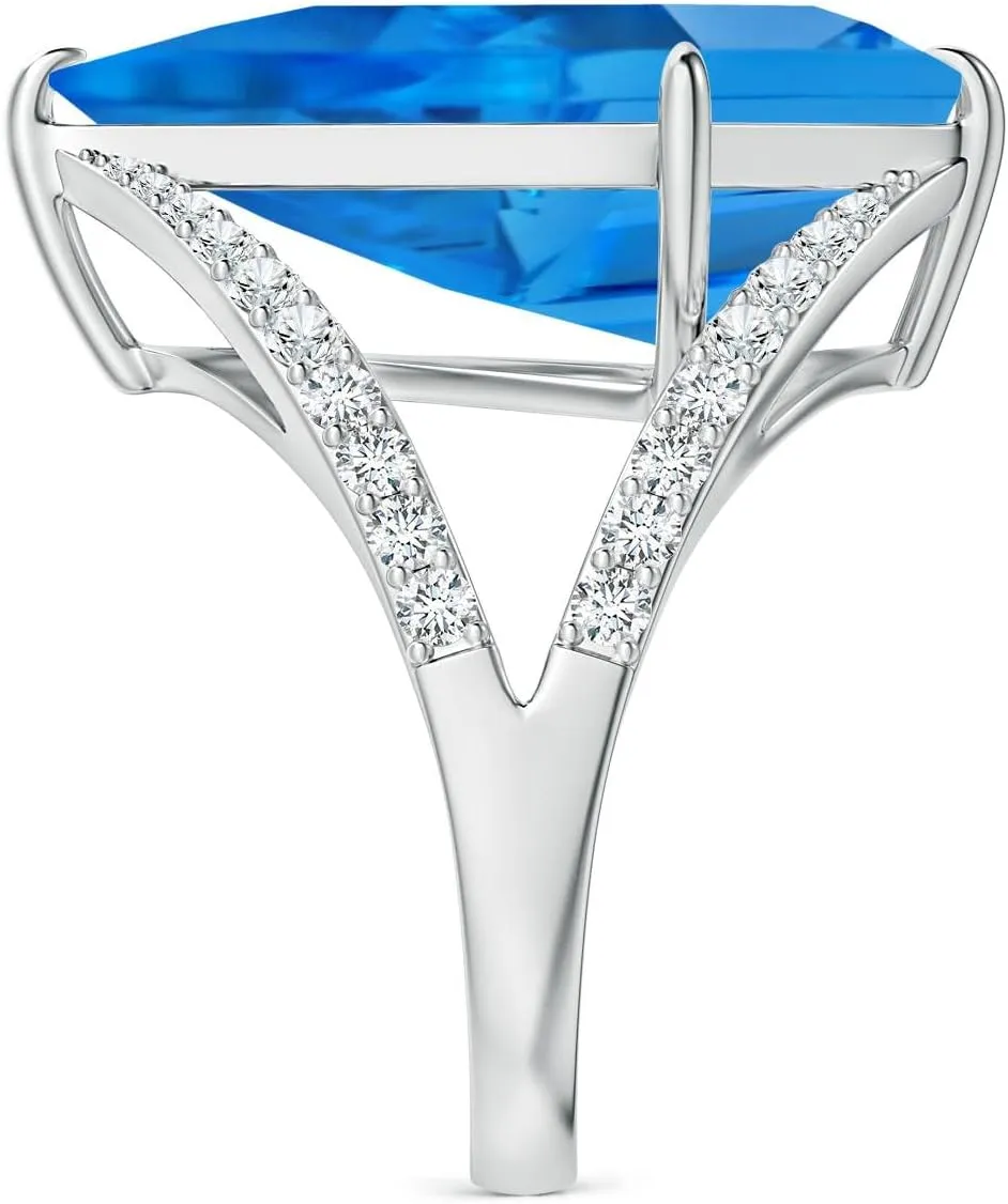 Angara Natural GIA Certified Kite-Shaped Step-Cut 10.21 ct Swiss Blue Topaz Halo Split Shank Ring in 14K Solid Gold/Platinum for Women | November Birthstone Jewelry for Women