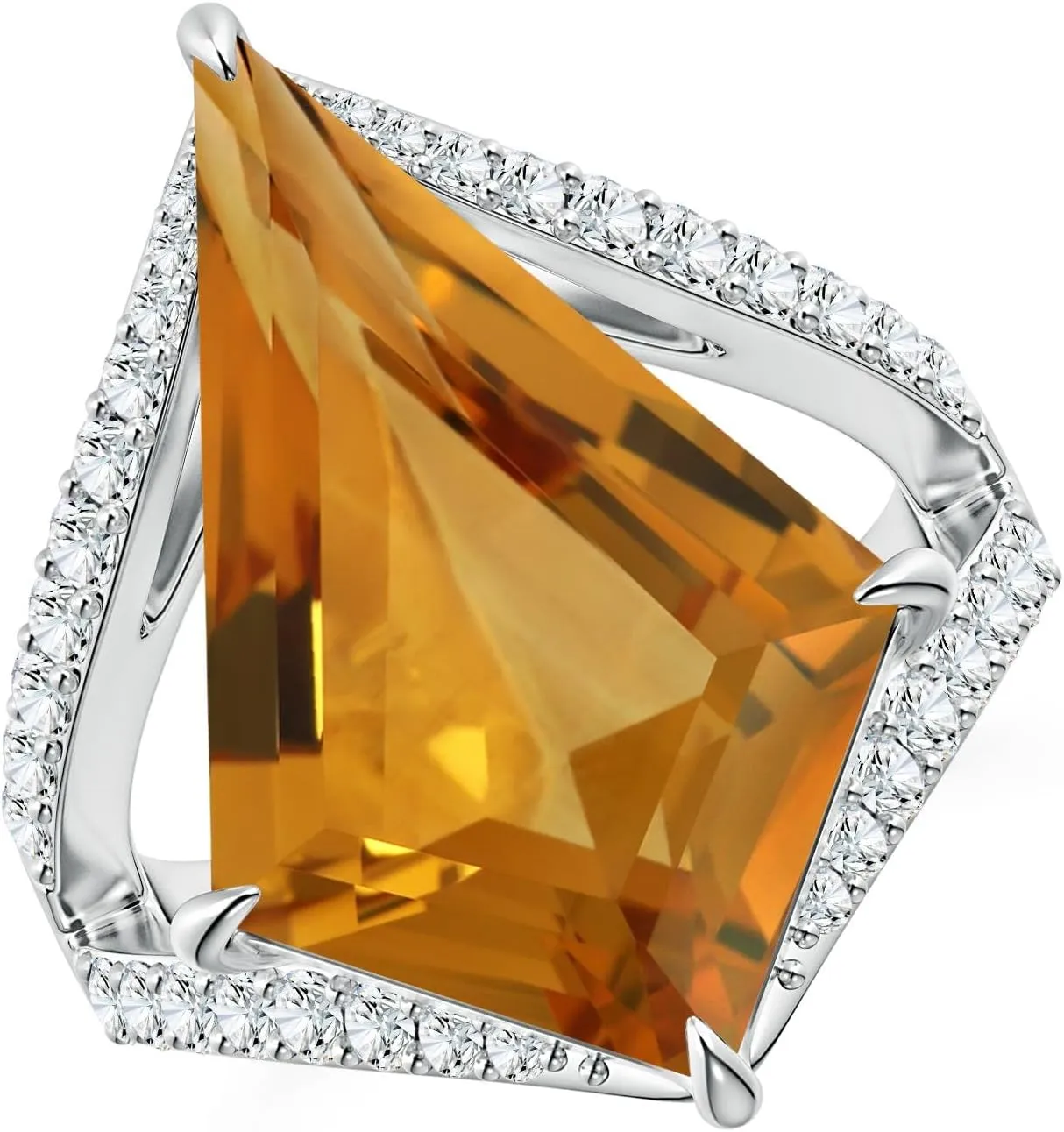 Angara Natural GIA Certified Kite-Shaped Step-Cut 8.78 ct Citrine Halo Split Shank Ring in 14K Solid Gold/Platinum for Women | November Birthstone Jewelry for Women