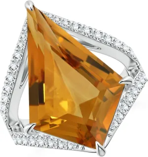 Angara Natural GIA Certified Kite-Shaped Step-Cut 8.78 ct Citrine Halo Split Shank Ring in 14K Solid Gold/Platinum for Women | November Birthstone Jewelry for Women