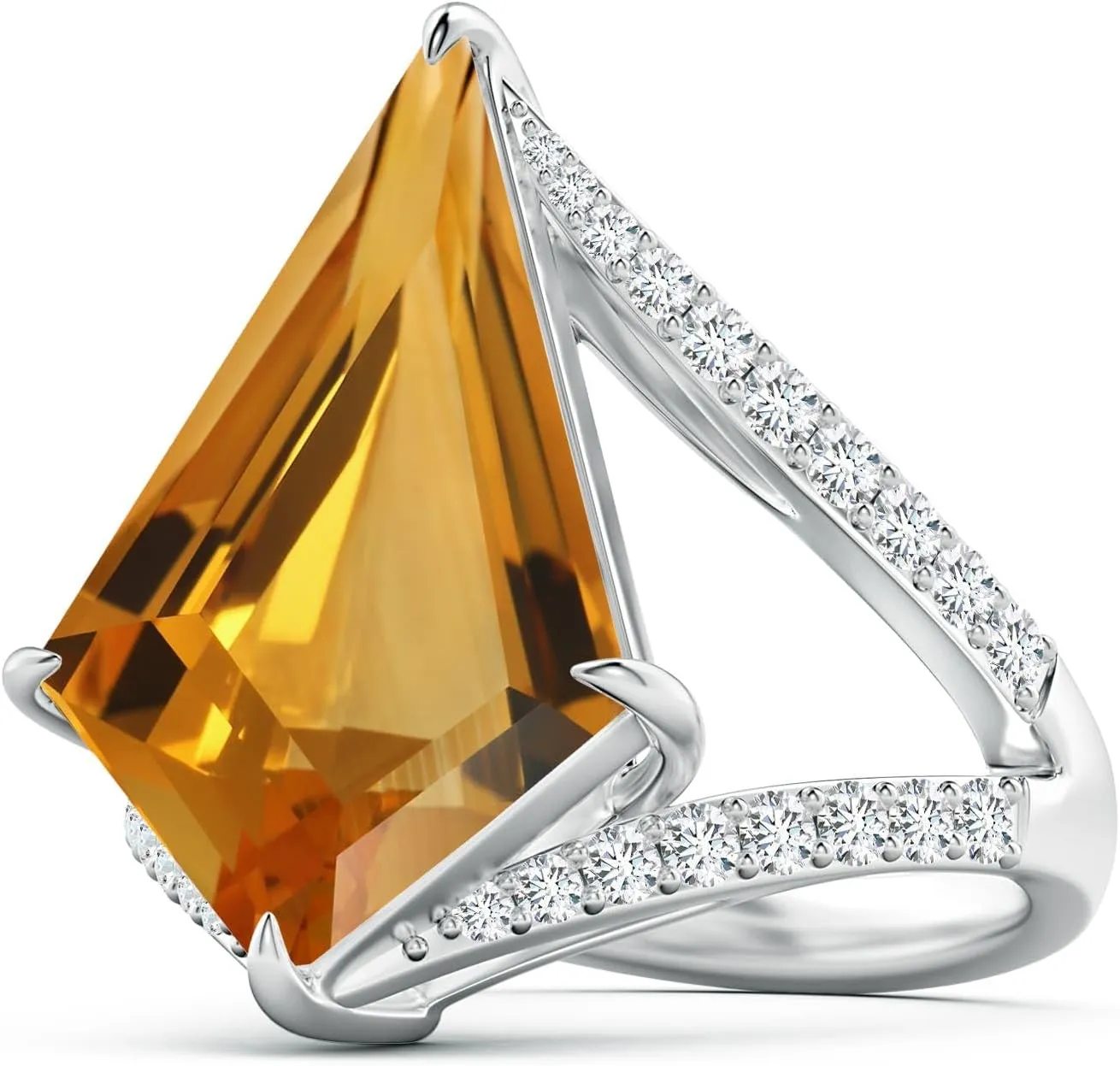 Angara Natural GIA Certified Kite-Shaped Step-Cut 8.78 ct Citrine Halo Split Shank Ring in 14K Solid Gold/Platinum for Women | November Birthstone Jewelry for Women