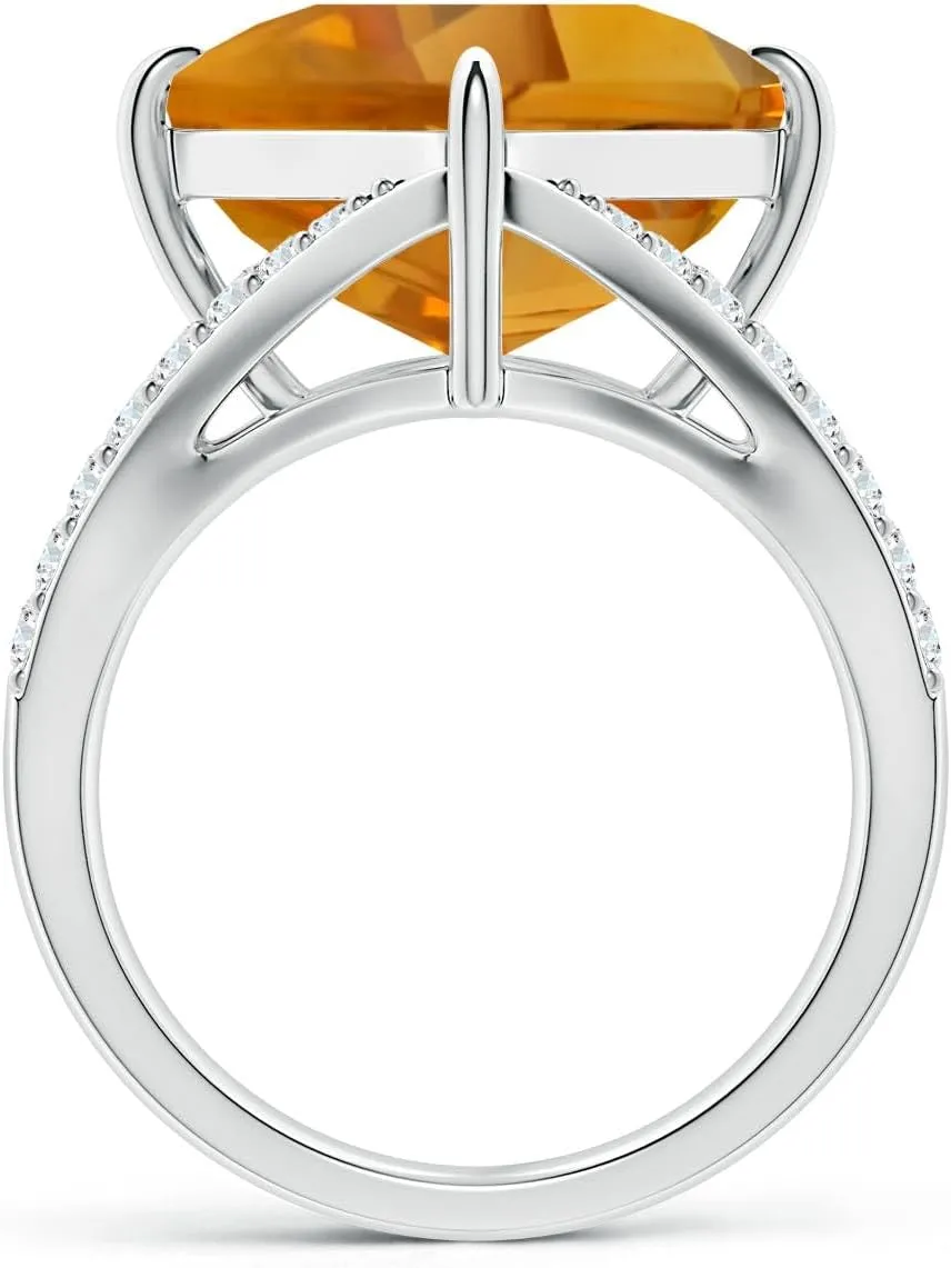 Angara Natural GIA Certified Kite-Shaped Step-Cut 8.78 ct Citrine Halo Split Shank Ring in 14K Solid Gold/Platinum for Women | November Birthstone Jewelry for Women