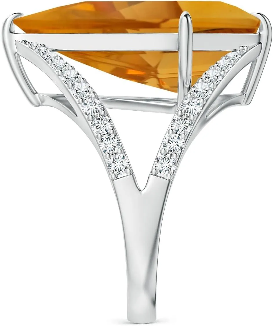 Angara Natural GIA Certified Kite-Shaped Step-Cut 8.78 ct Citrine Halo Split Shank Ring in 14K Solid Gold/Platinum for Women | November Birthstone Jewelry for Women