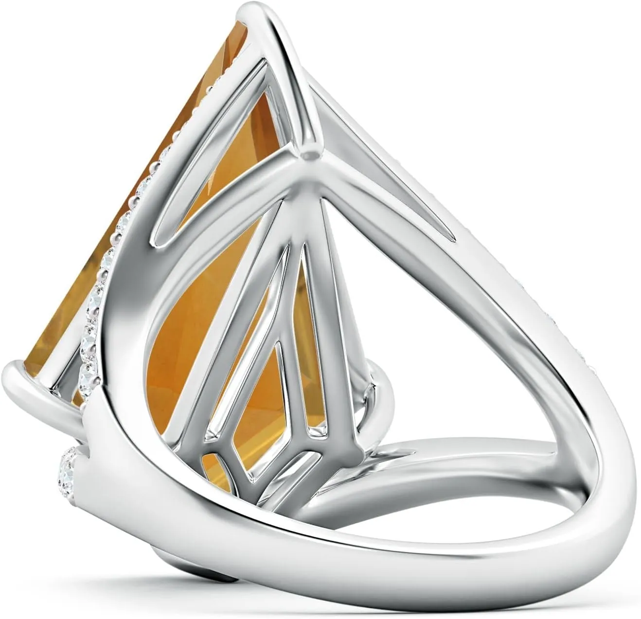 Angara Natural GIA Certified Kite-Shaped Step-Cut 8.78 ct Citrine Halo Split Shank Ring in 14K Solid Gold/Platinum for Women | November Birthstone Jewelry for Women