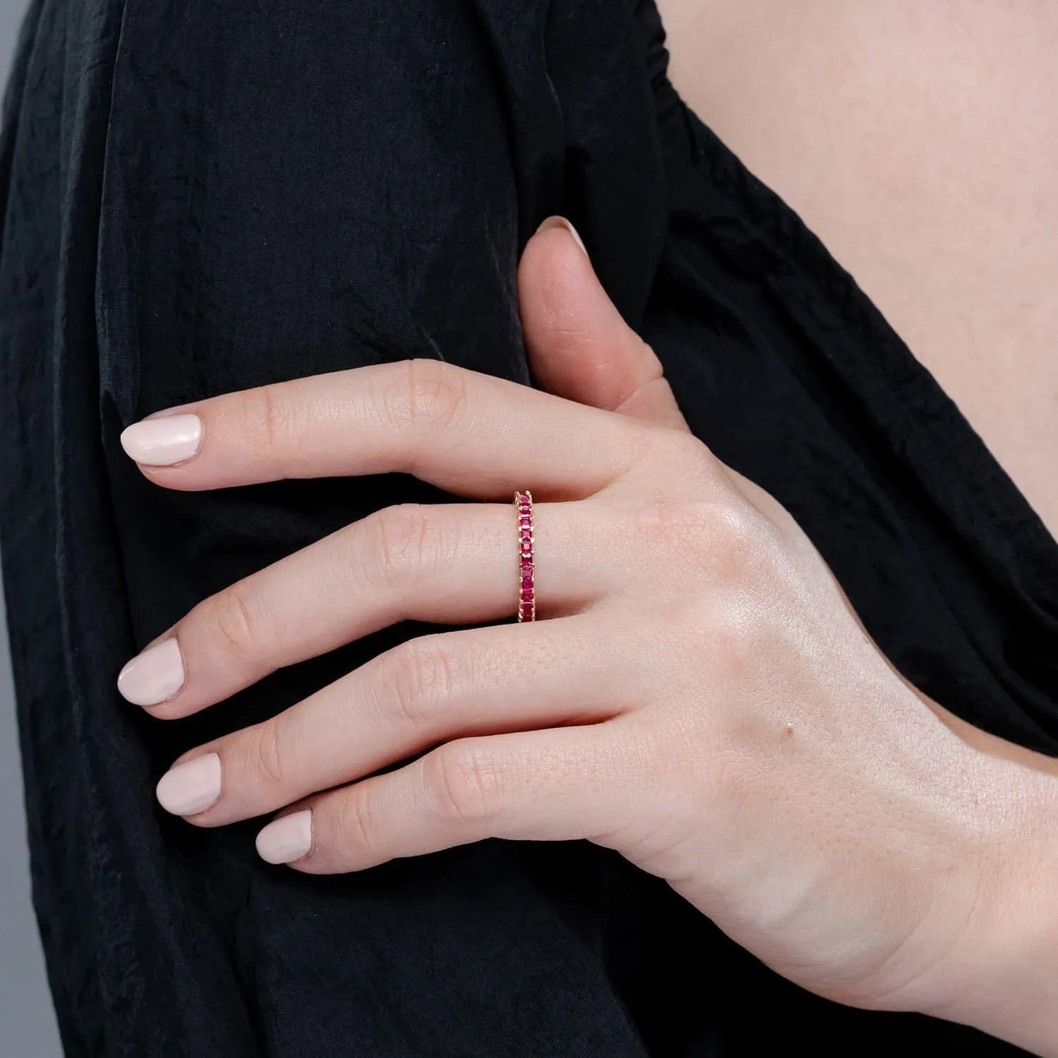 Angara Natural Shared Prong Set Square Ruby Eternity Ring in 14K Solid Gold/Platinum | July Birthstone, Engagement, Anniversary, Wedding Jewelry Gift for Women