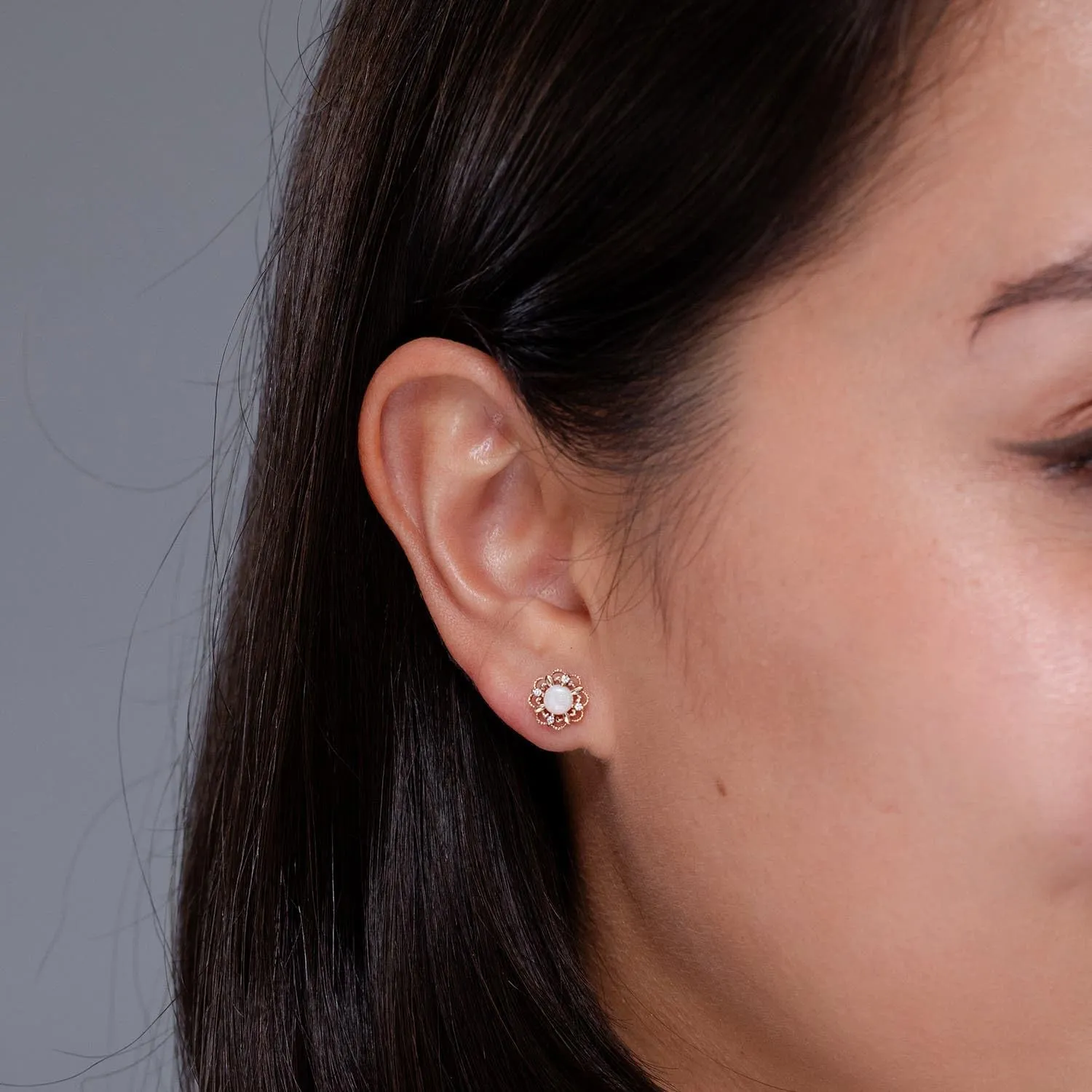 ANGARA Natural Vintage Style Opal and Diamond Fleur De Lis Earrings in Silver / 14K Solid Gold/Platinum | October Birthstone, Birthday, Engagement, Anniversary, Wedding Jewelry Gift for Women