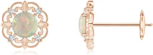 ANGARA Natural Vintage Style Opal and Diamond Fleur De Lis Earrings in Silver / 14K Solid Gold/Platinum | October Birthstone, Birthday, Engagement, Anniversary, Wedding Jewelry Gift for Women