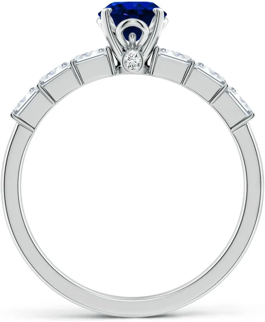 Angara Oval Lab Grown Blue Sapphire Engagement Ring with Diamond Accents in 14K Solid Gold/Platinum | September Birthstone, Birthday, Anniversary, Wedding Jewelry Gift for Women