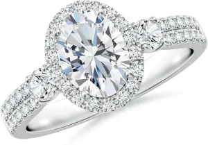 Angara Oval Lab Grown Diamond Halo Double Shank Engagement Ring in 14K Solid Gold/Platinum | April Birthstone, Birthday, Anniversary, Wedding Jewelry Gift for Women
