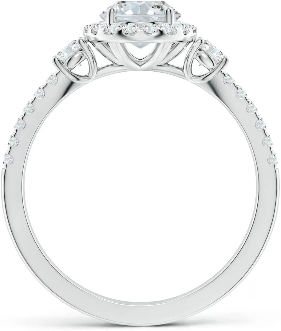 Angara Oval Lab Grown Diamond Halo Double Shank Engagement Ring in 14K Solid Gold/Platinum | April Birthstone, Birthday, Anniversary, Wedding Jewelry Gift for Women
