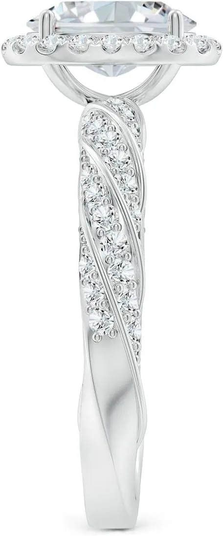 Angara Oval Lab Grown Diamond Halo Twisted Rope Shank Engagement Ring in 14K Solid Gold/Platinum | April Birthstone, Birthday, Anniversary, Wedding Jewelry Gift for Women