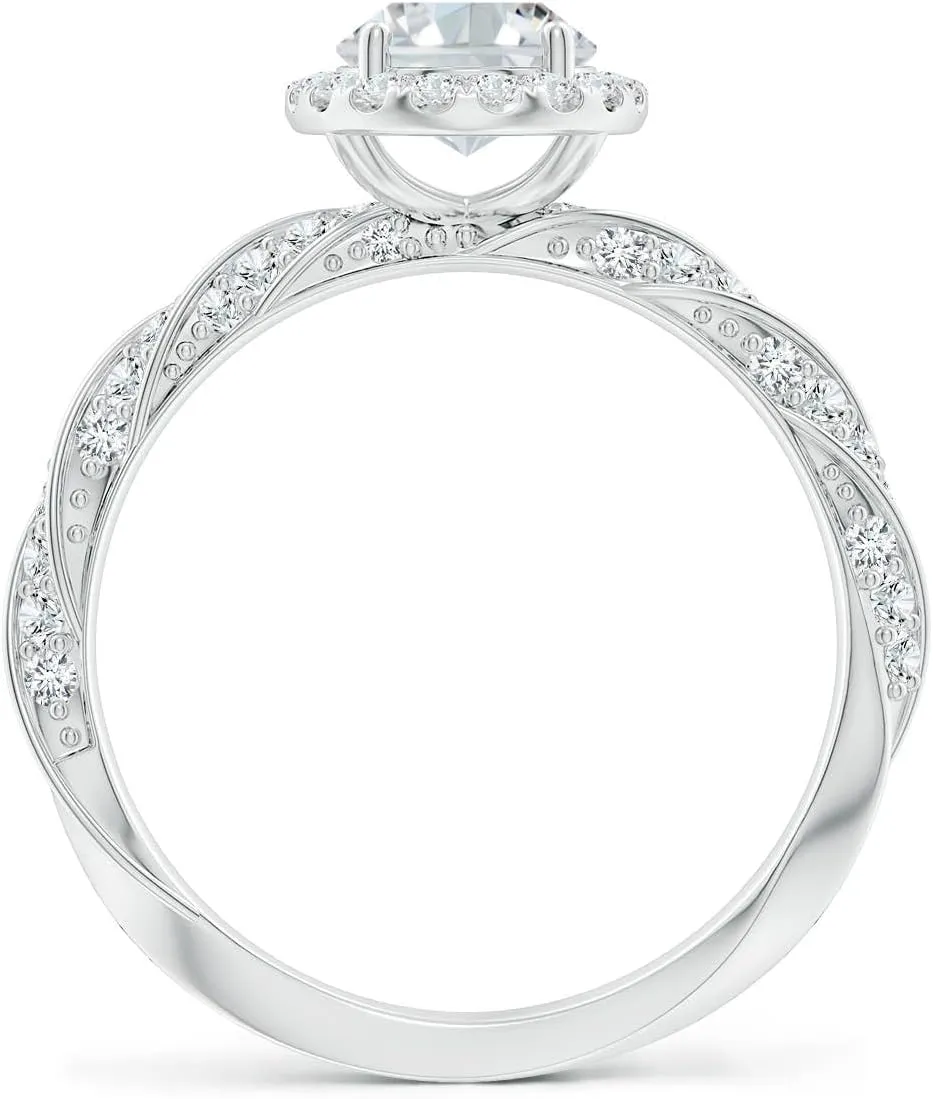 Angara Oval Lab Grown Diamond Halo Twisted Rope Shank Engagement Ring in 14K Solid Gold/Platinum | April Birthstone, Birthday, Anniversary, Wedding Jewelry Gift for Women