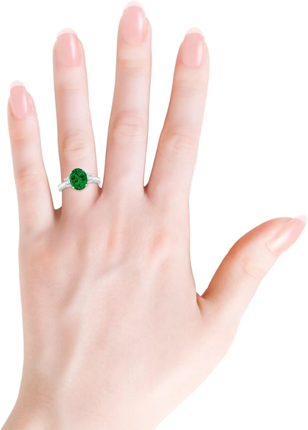 Angara Oval Lab Grown Emerald and Trapezoid Diamond Hidden Halo Engagement Ring in 14K Solid Gold/Platinum | Birthday, Anniversary, Wedding Jewelry Gift for Women