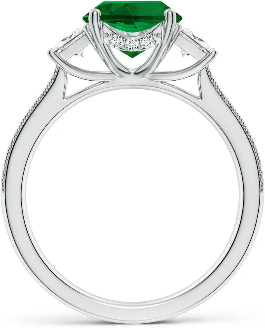 Angara Oval Lab Grown Emerald and Trapezoid Diamond Hidden Halo Engagement Ring in 14K Solid Gold/Platinum | Birthday, Anniversary, Wedding Jewelry Gift for Women