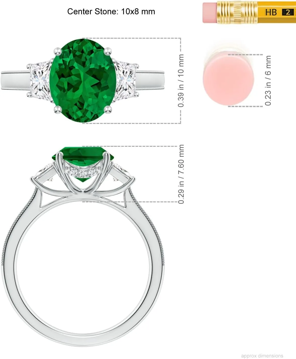 Angara Oval Lab Grown Emerald and Trapezoid Diamond Hidden Halo Engagement Ring in 14K Solid Gold/Platinum | Birthday, Anniversary, Wedding Jewelry Gift for Women