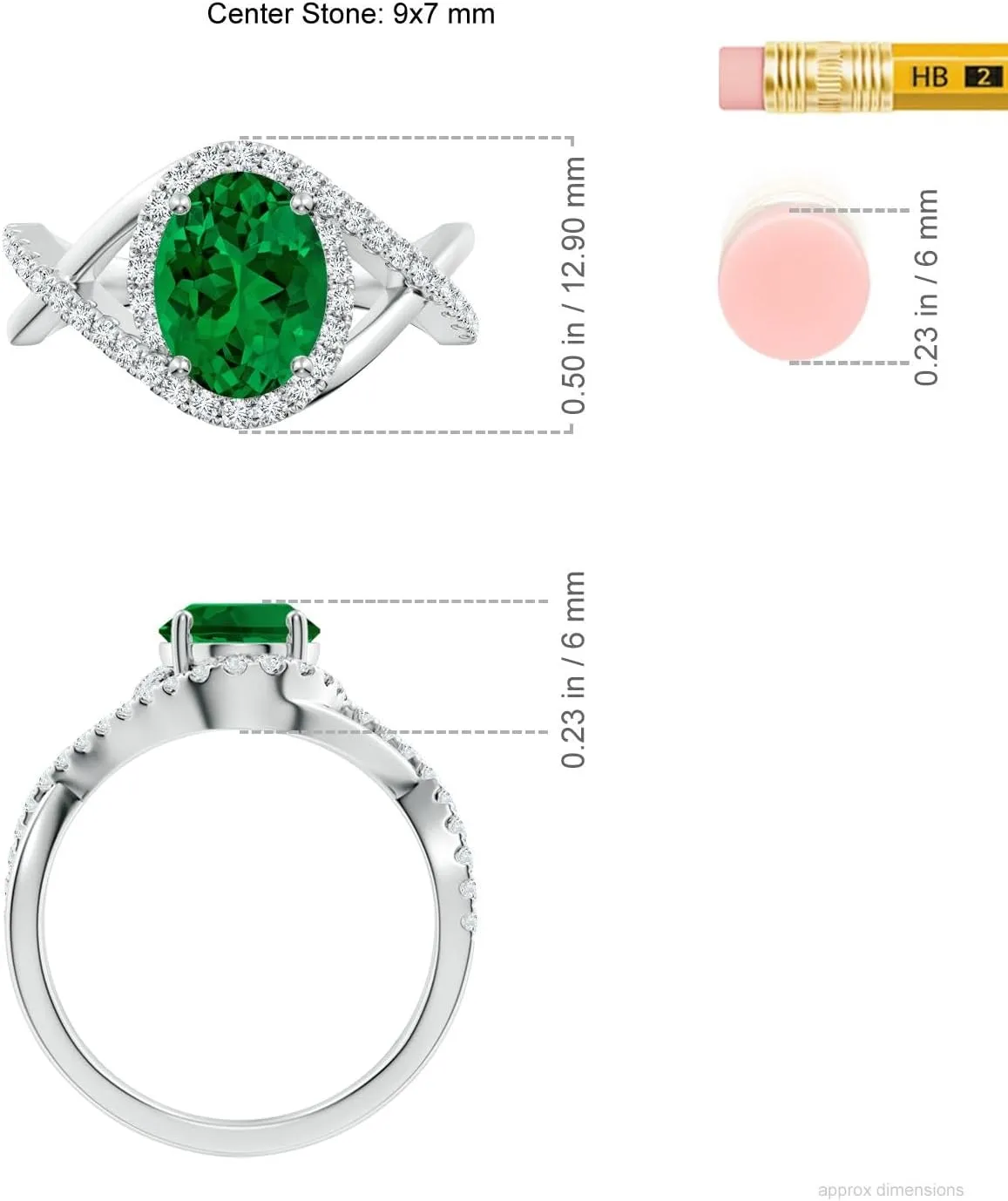 Angara Oval Lab Grown Emerald Criss Cross Shank Engagement Ring with Accents in 14K Solid Gold/Platinum | Birthday, Anniversary, Wedding Jewelry Gift for Women