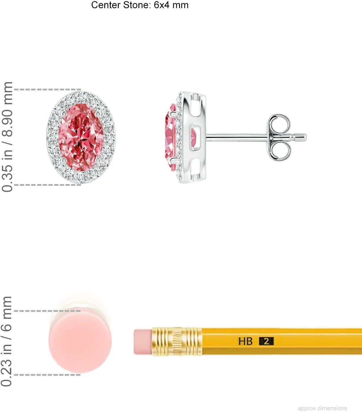ANGARA Oval Lab Grown Fancy Intense Pink Diamond Studs with Halo in 14K Solid Gold/Platinum | Birthday, Engagement, Anniversary, Wedding Jewelry Gift for Women