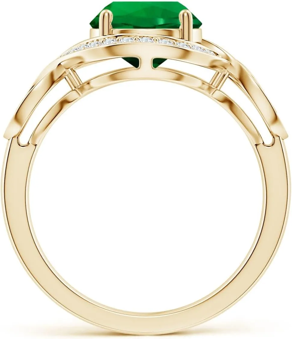 Angara Round Lab Grown Emerald Infinity Engagement Ring with Accents in 14K Solid Gold/Platinum | Birthday, Anniversary, Wedding Jewelry Gift for Women