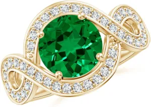 Angara Round Lab Grown Emerald Infinity Engagement Ring with Accents in 14K Solid Gold/Platinum | Birthday, Anniversary, Wedding Jewelry Gift for Women