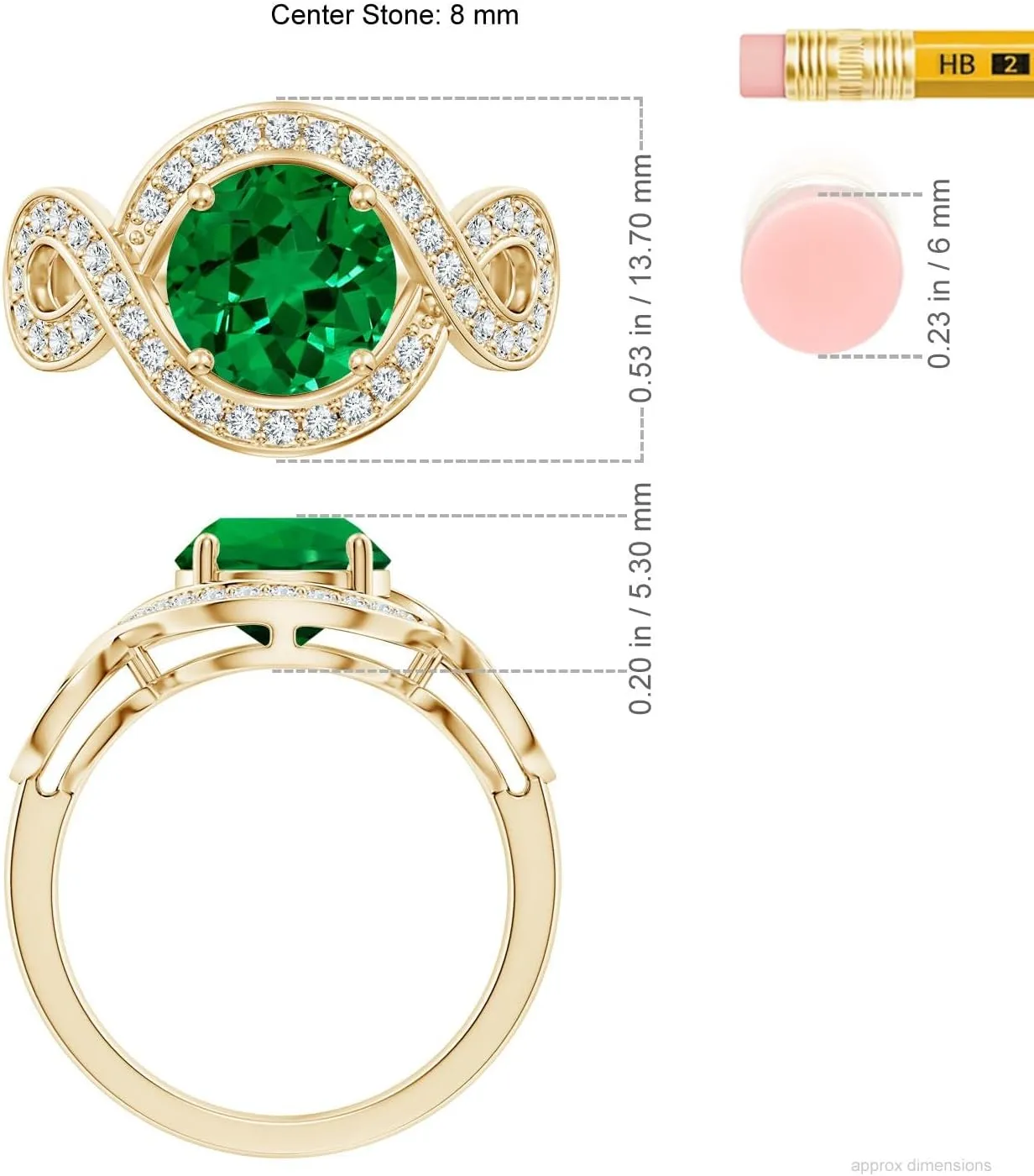 Angara Round Lab Grown Emerald Infinity Engagement Ring with Accents in 14K Solid Gold/Platinum | Birthday, Anniversary, Wedding Jewelry Gift for Women