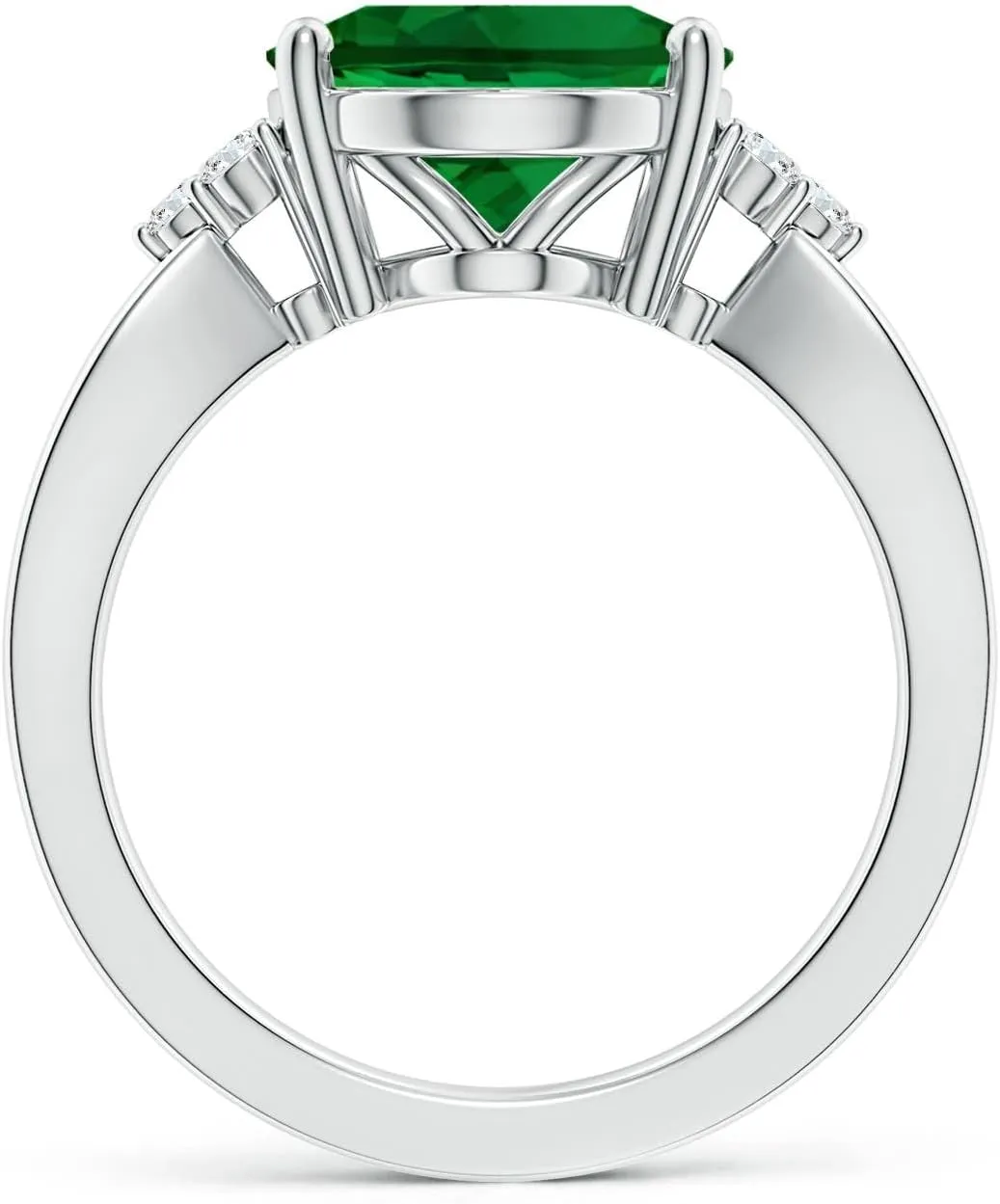 Angara Solitaire Oval Lab Grown Emerald Split Shank Engagement Ring with Trio Diamonds in Silver / 14K Solid Gold/Platinum | Birthday, Anniversary, Wedding Jewelry Gift for Women