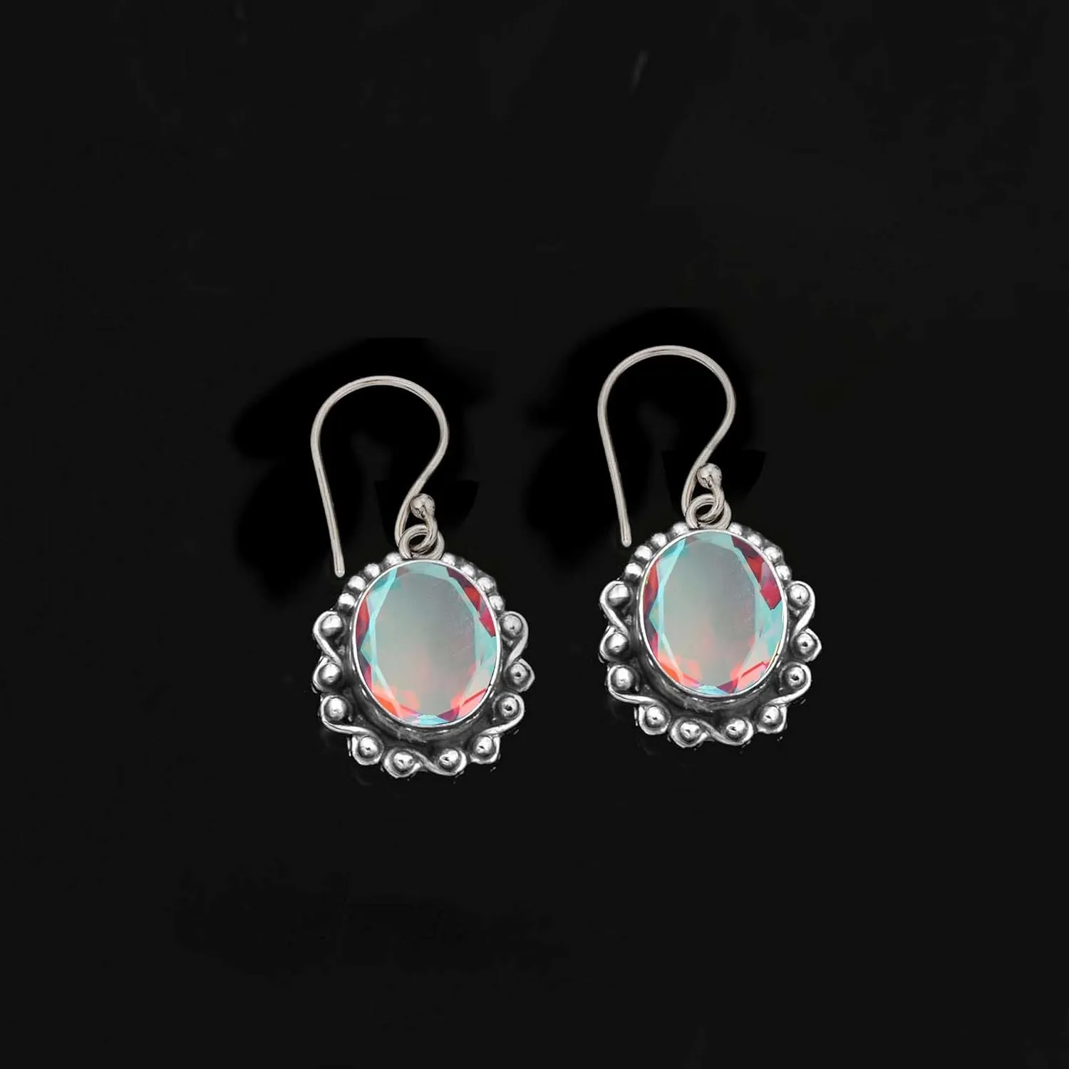 Angel Aura Quartz Cute Earring Multicolor Gemstone Oval Shape Earring 925 Sterling Silver Handmade Designer Earring For Women & Girls Promise, Valentine, Bridal Gift For Her Angel Aura Jewelry By NKG
