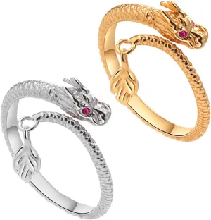 Angyape Dragon's Tail Qiankun Lucky Ring, 2024 New Retro Creative Chinese Dragon Adjustable Ring Feng Shui Mantra Ring Silver Dragon Amulet, Man and Women Accessories
