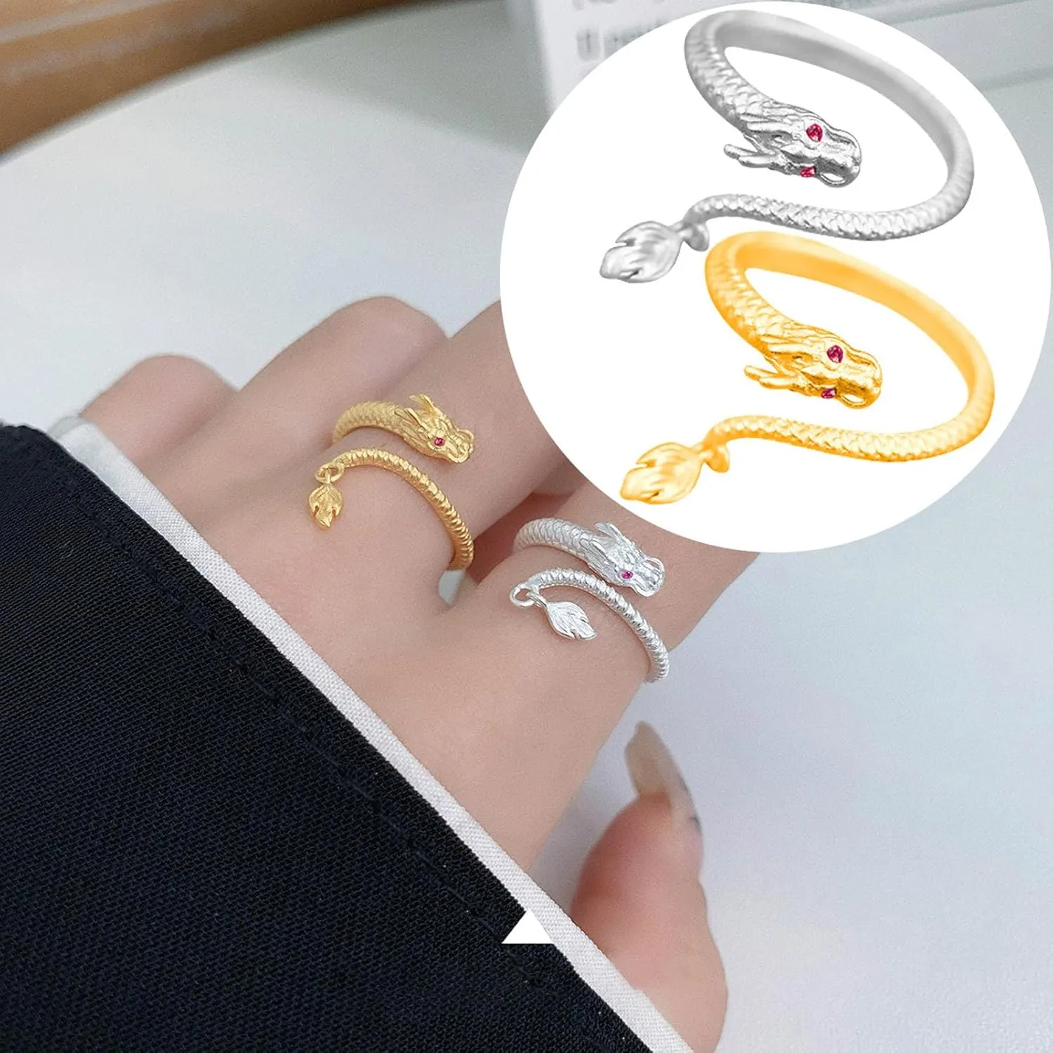 Angyape Dragon's Tail Qiankun Lucky Ring, 2024 New Retro Creative Chinese Dragon Adjustable Ring Feng Shui Mantra Ring Silver Dragon Amulet, Man and Women Accessories