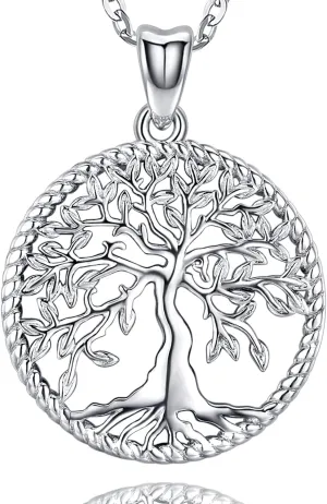 Aniu Tree of Life Necklace for Women S925 Sterling Silver Abalone Shell/Opal/Malachite/Crystal/Moonstone Celtic Family Tree Pendant Anniversary Birthday Gift for Mom Grandma Tree Jewelry Gifts for Her