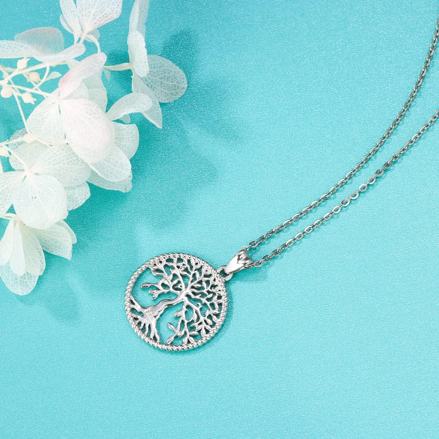 Aniu Tree of Life Necklace for Women S925 Sterling Silver Abalone Shell/Opal/Malachite/Crystal/Moonstone Celtic Family Tree Pendant Anniversary Birthday Gift for Mom Grandma Tree Jewelry Gifts for Her