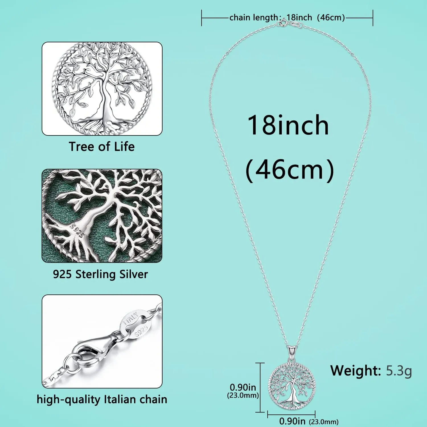 Aniu Tree of Life Necklace for Women S925 Sterling Silver Abalone Shell/Opal/Malachite/Crystal/Moonstone Celtic Family Tree Pendant Anniversary Birthday Gift for Mom Grandma Tree Jewelry Gifts for Her