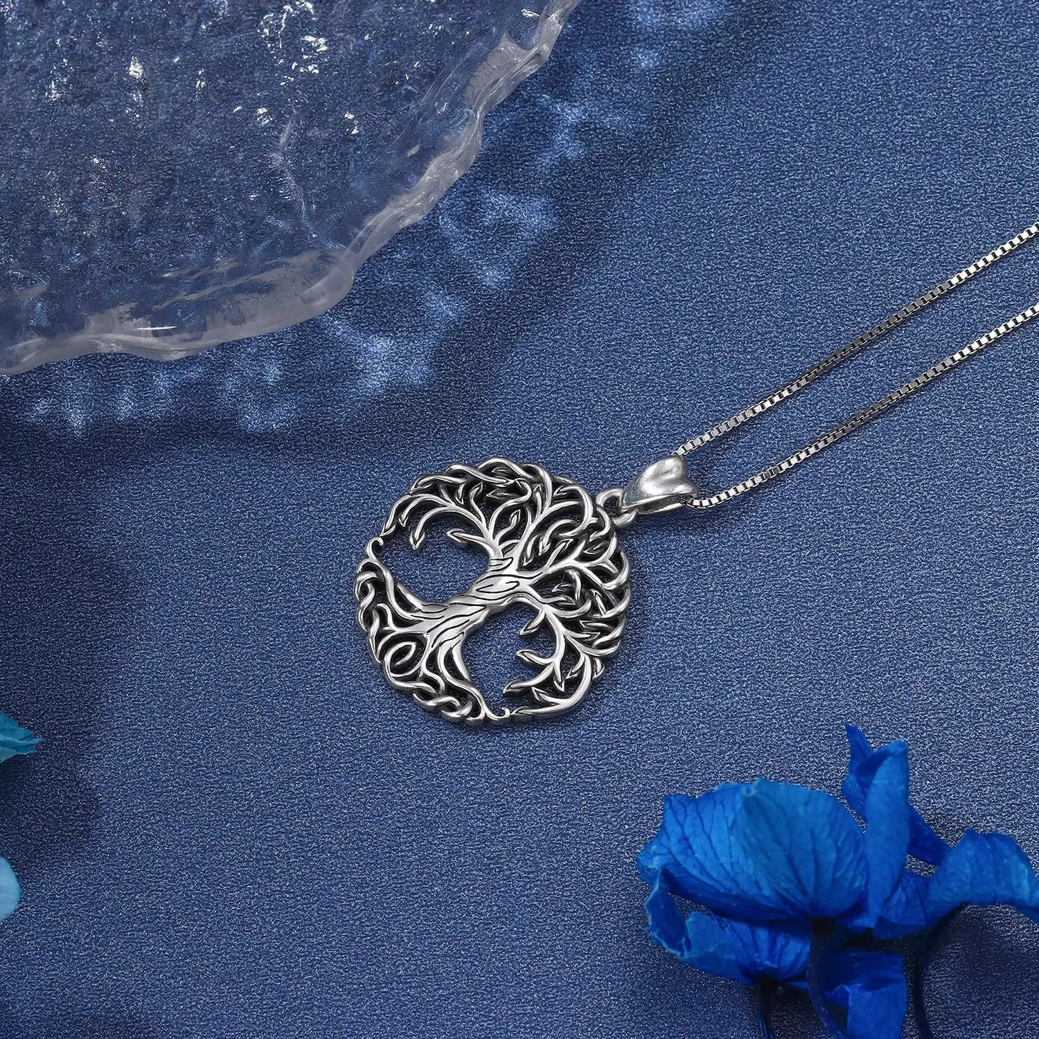 Aniu Tree of Life Necklace for Women S925 Sterling Silver Abalone Shell/Opal/Malachite/Crystal/Moonstone Celtic Family Tree Pendant Anniversary Birthday Gift for Mom Grandma Tree Jewelry Gifts for Her